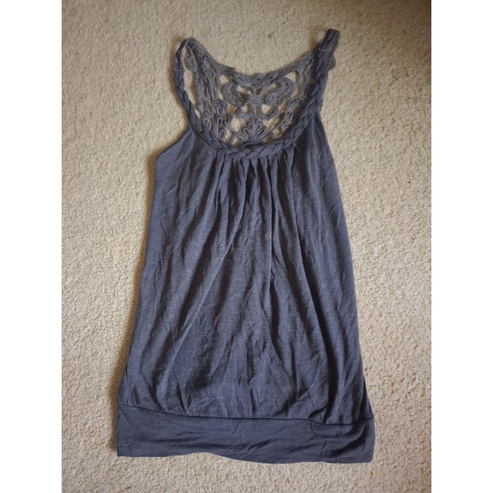 MINE Gray Crochet Back Sleeveless Tank Top Women's Regular Size M